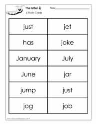 Word Wall Words for the Letter J